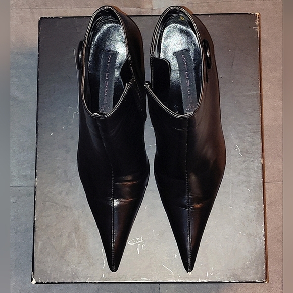 EUC STEVEN BY STEVE MADDEN KYLIEE BLACK LEATHER ANKLE BOOTS 3" HEELS SIDE ZIP 6½ - Picture 7 of 12